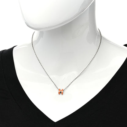 Hermes Lacquered Palladium Mini Pop H Pendant Necklace Orange 2 of 8