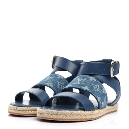 Louis Vuitton Monogram Denim Starboard Espadrille Flat Sandal 37 Blue 3 of 8