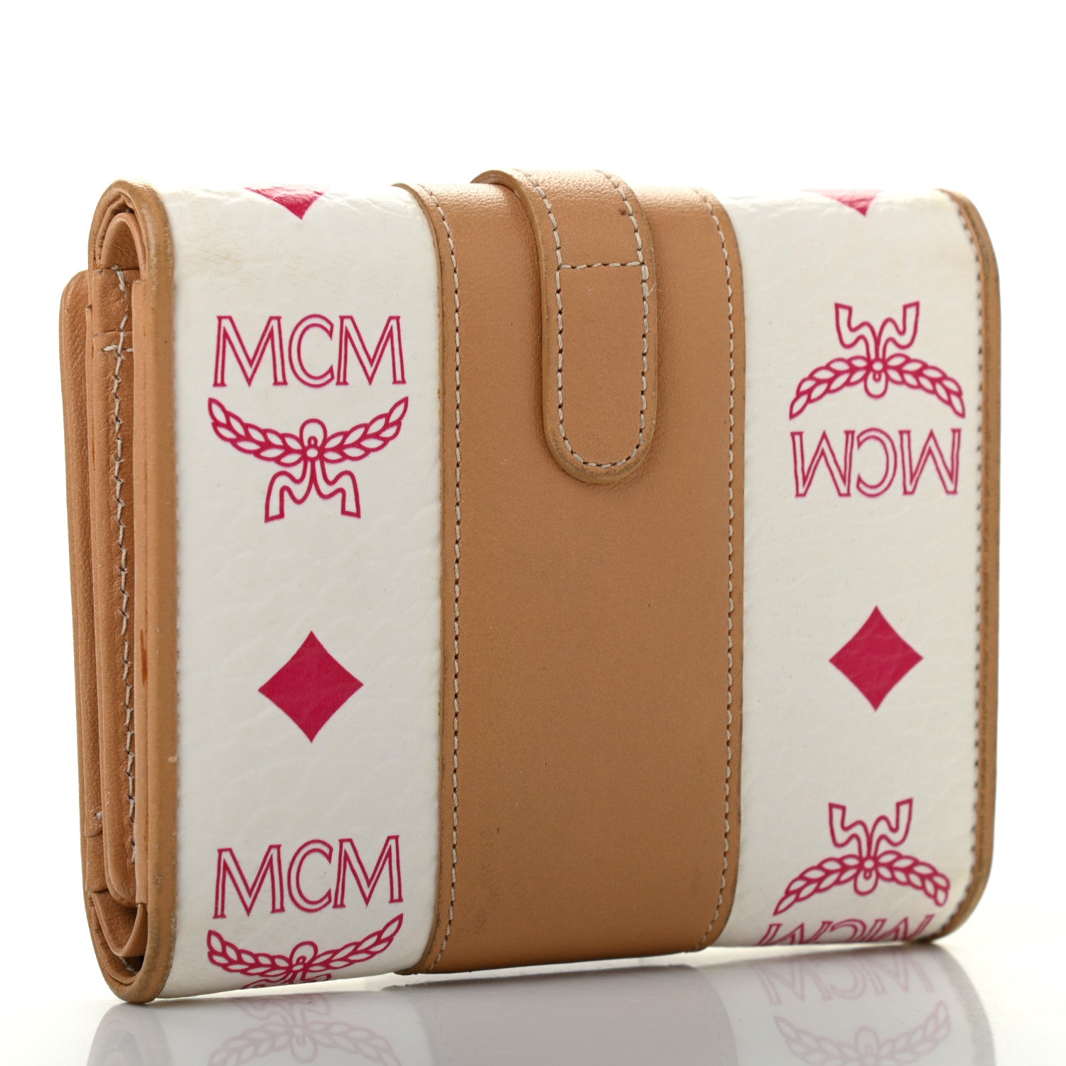 MCM Visetos Trifold Wallet Pink White 3 of 9