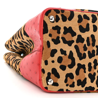 Prada Calf Hair Ostrich Leopard Print Medium Double Bag Miele Voyage 9 of 10