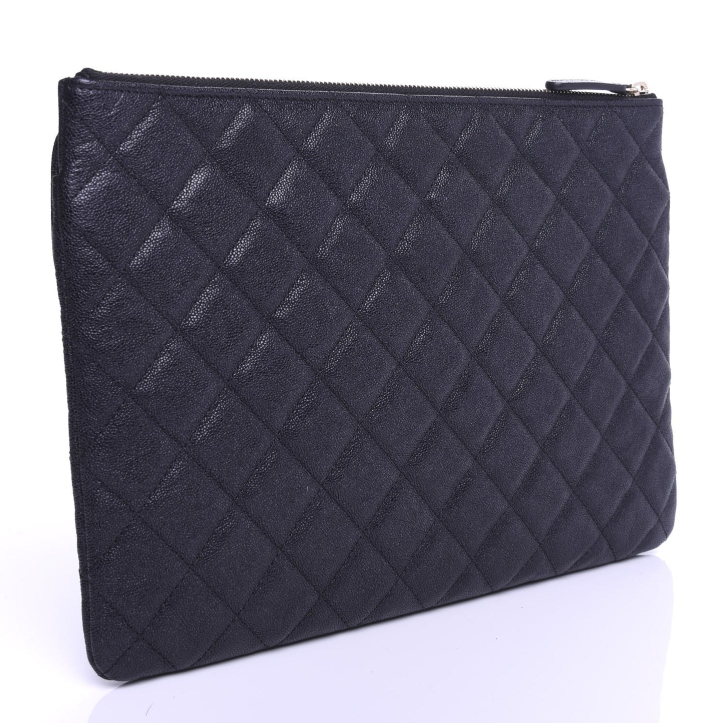 Iridescent Caviar Quilted Medium Flap Cosmetic Case Black