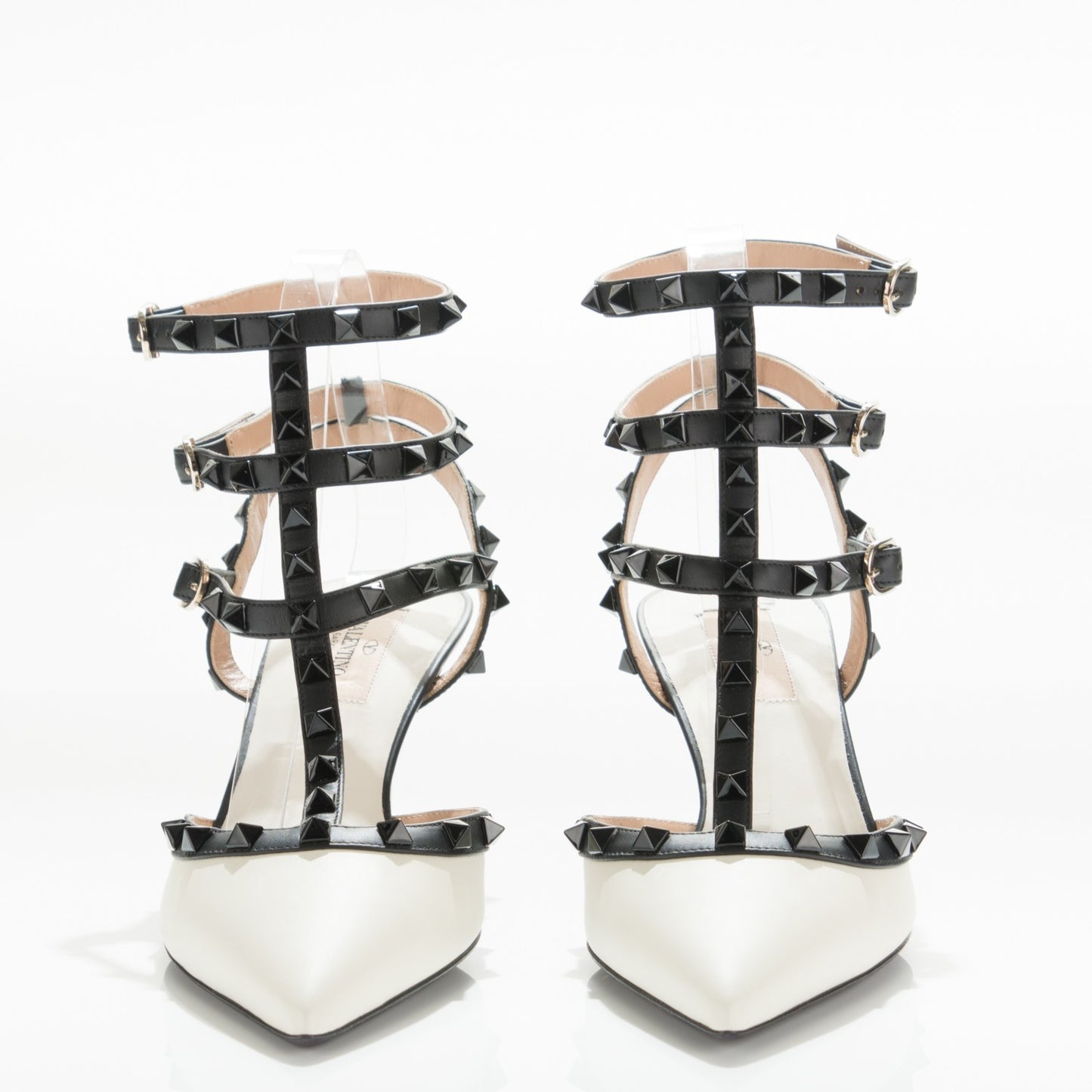 Nappa Rockstud Ankle Strap 65mm Pumps 38.5 Light Ivory Black