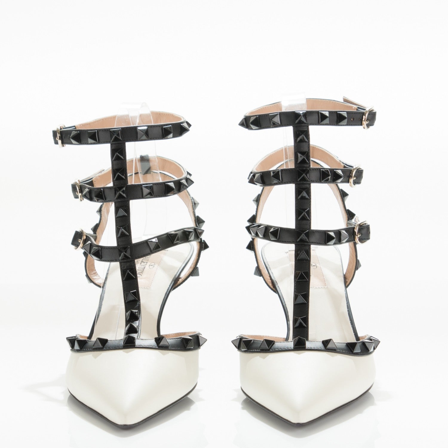 Valentino Garavani Nappa Rockstud Ankle Strap 65mm Pumps 38.5 Light Ivory Black 2 of 7