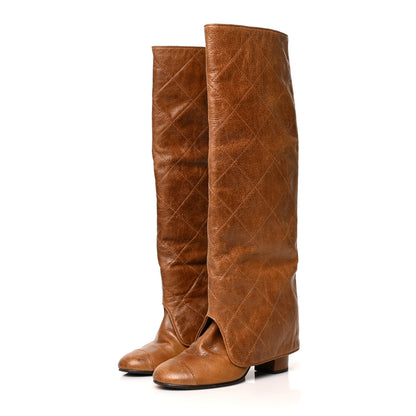 Chanel Calfskin Quilted CC High Boots 37.5 Brown 3 of 11