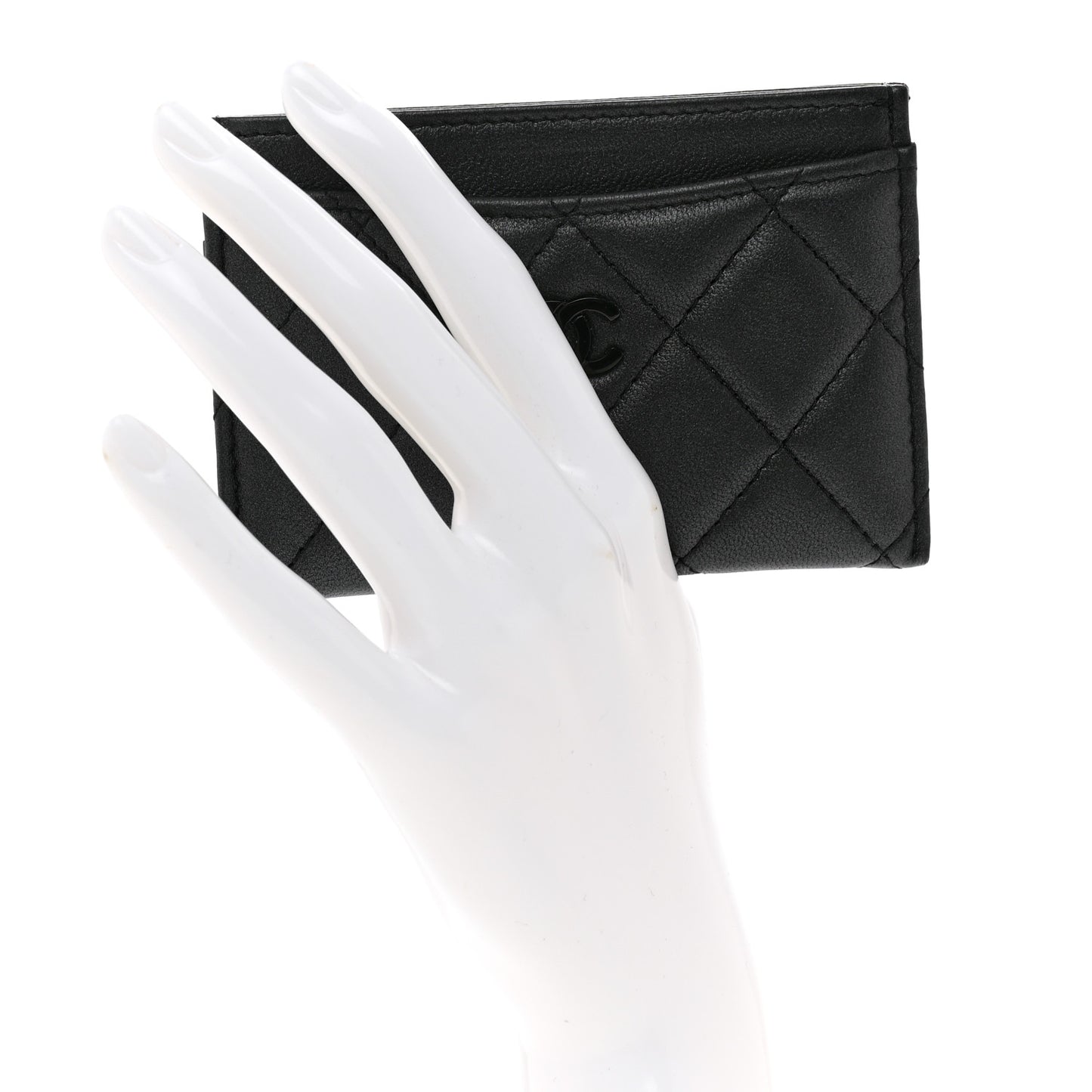 Pearly Lambskin Quilted Card Holder So Black