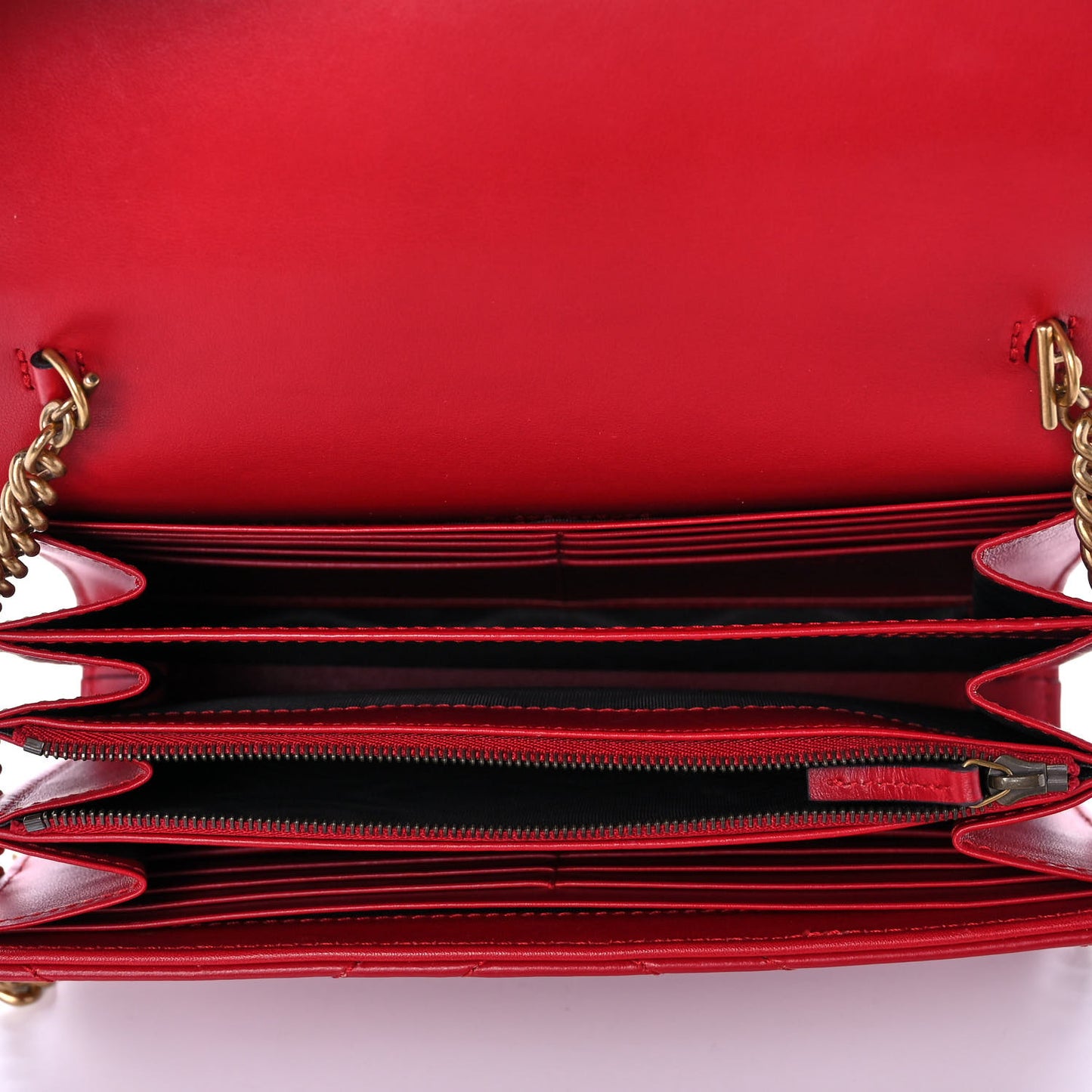 Calfskin Matelasse GG Marmont Chain Wallet Hibiscus Red