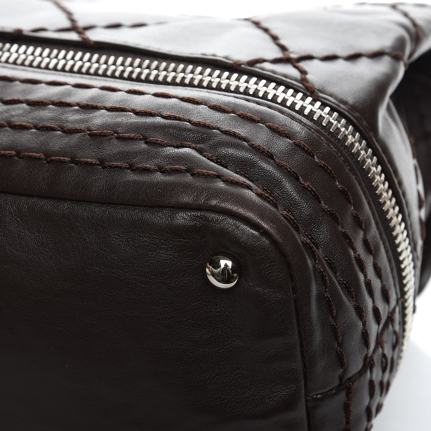Calfskin Large Expandable Flap Bag Brown