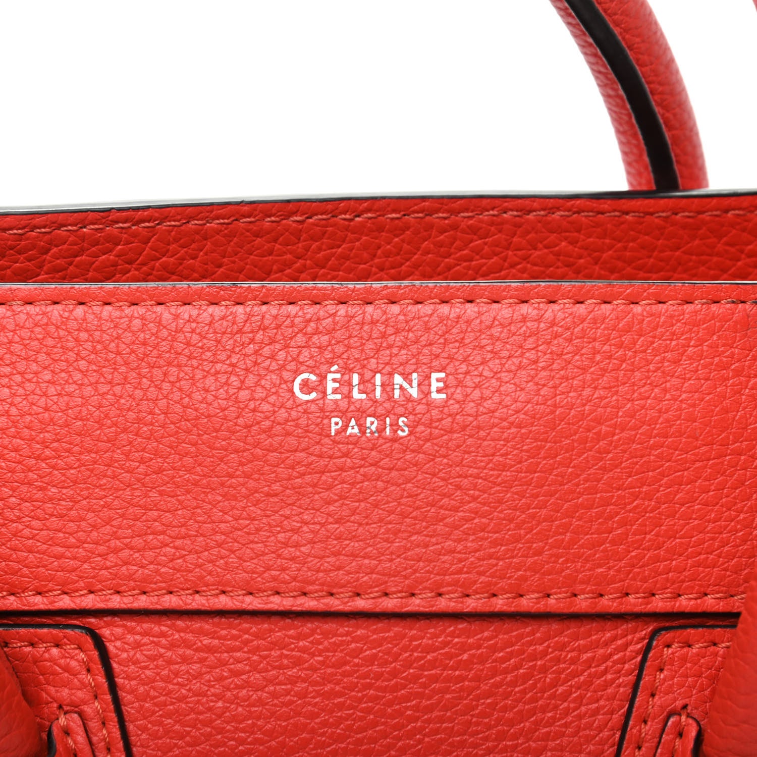 Celine Drummed Calfskin Mini Luggage Coquelicot 9 of 9