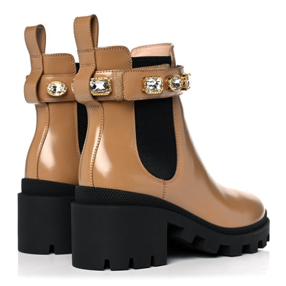 Gucci Calfskin Crystal GG Trip Chelsea Ankle Boots 36 Natural Tan 4 of 12
