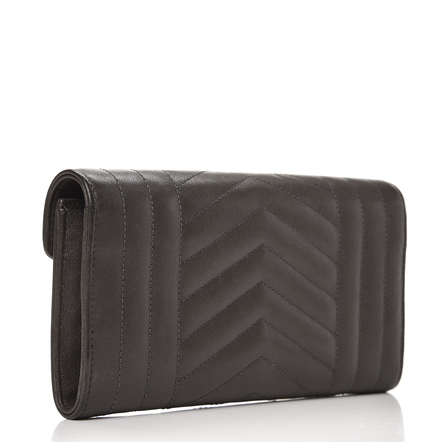 Lambskin Mixed Matelasse Quilted Large Monogram Envelope Wallet Coal
