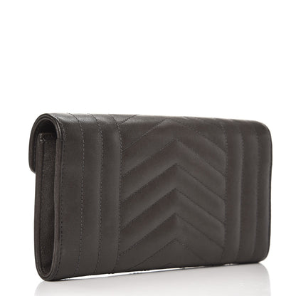 Saint Laurent Lambskin Mixed Matelasse Quilted Large Monogram Envelope Wallet Coal 3 of 8