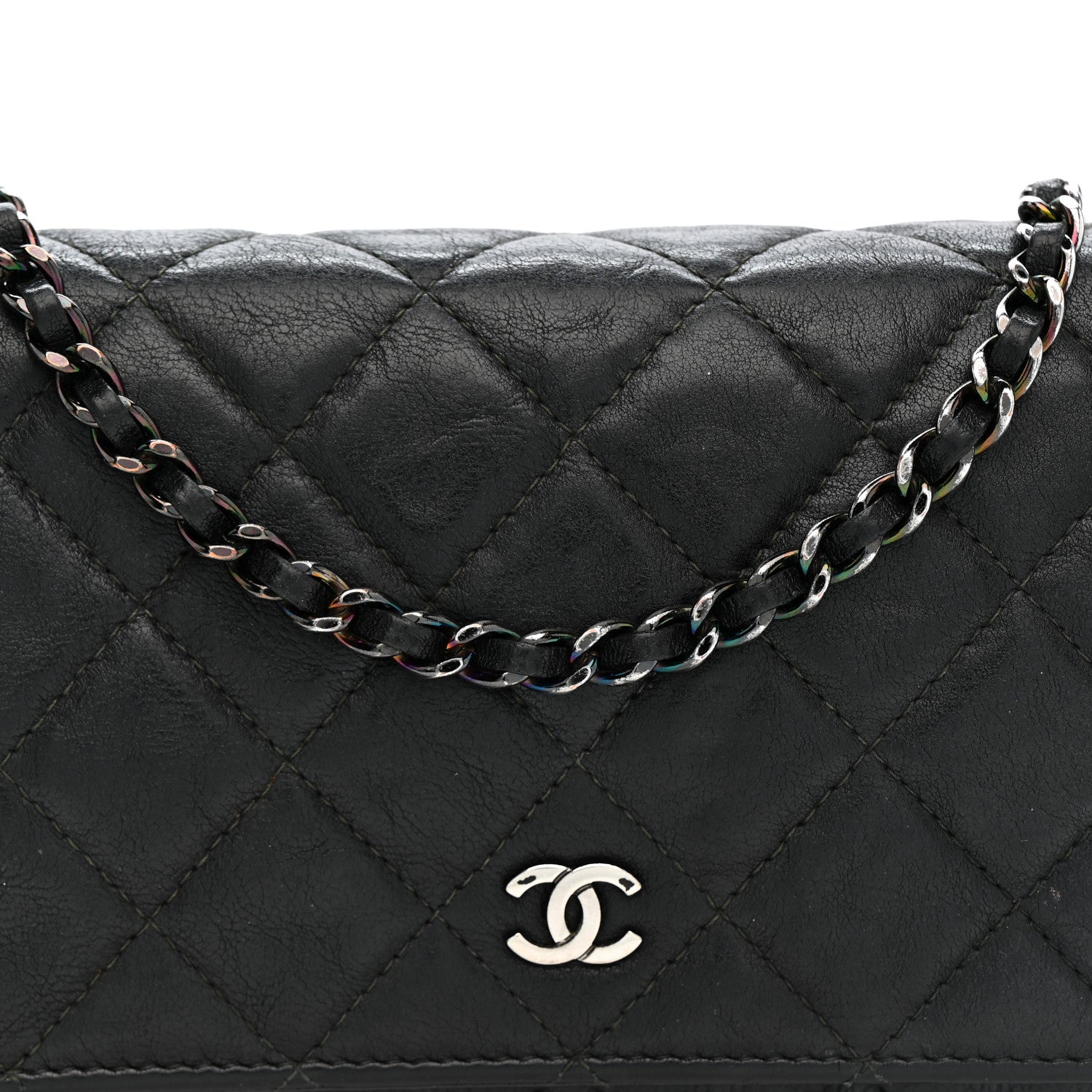 Chanel Crumpled Calfskin Quilted Wallet On Chain WOC So Black 16 of 17