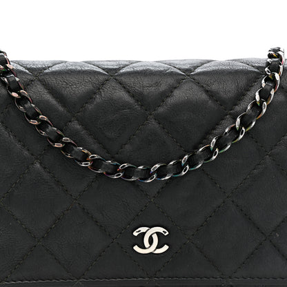 Chanel Crumpled Calfskin Quilted Wallet On Chain WOC So Black 16 of 17