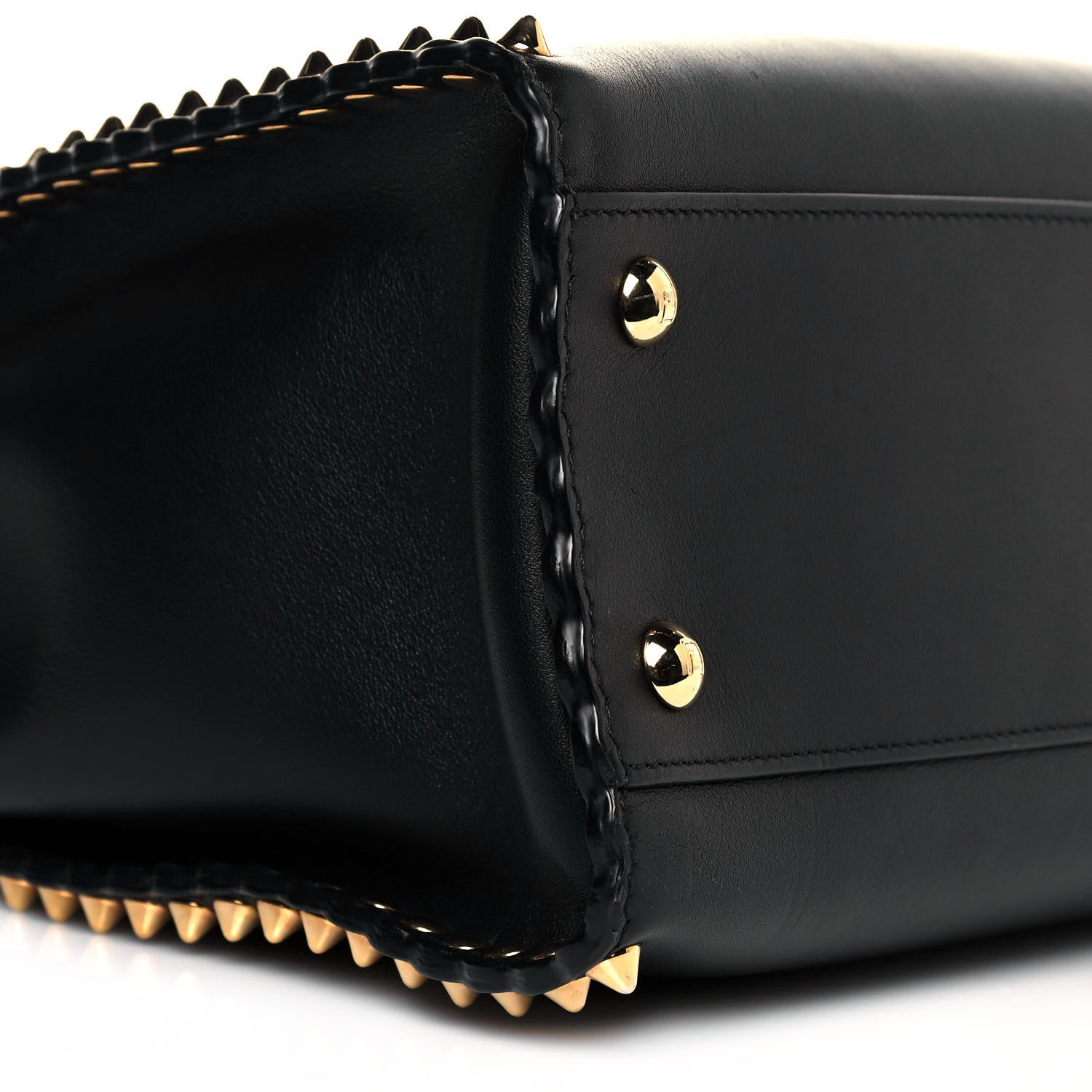 Fendi Vitello Seta Shiny Nappa Scalloped Studded Medium Peekaboo Iconic Satchel Black 12 of 17