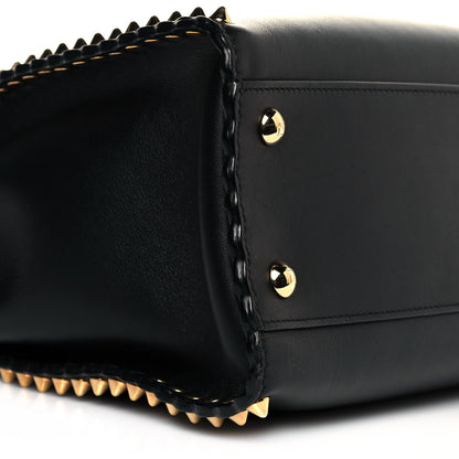 Fendi Vitello Seta Shiny Nappa Scalloped Studded Medium Peekaboo Iconic Satchel Black 12 of 17