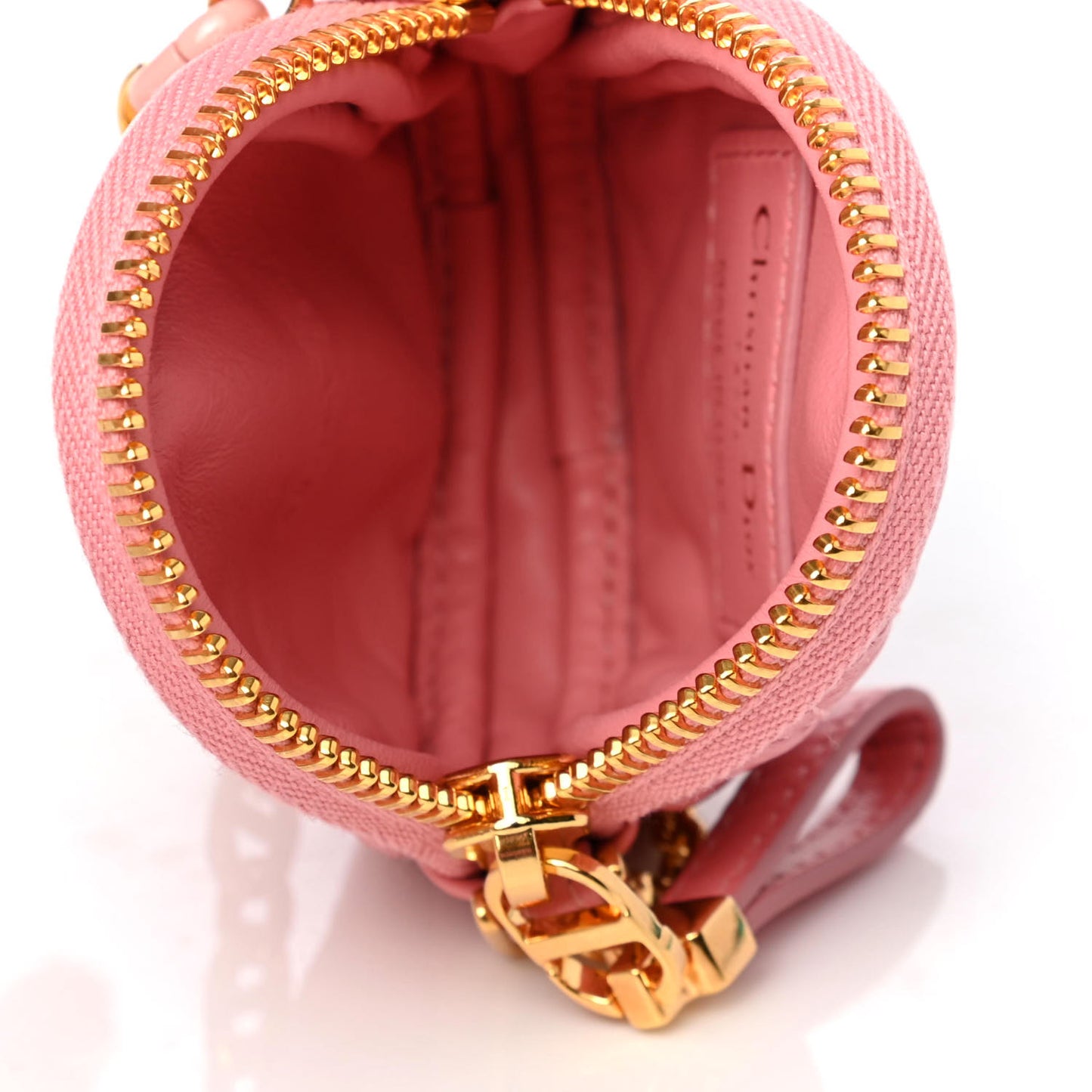 Lambskin Mini Cannage Round Caro Crossbody Pouch Peach Blossom Pink