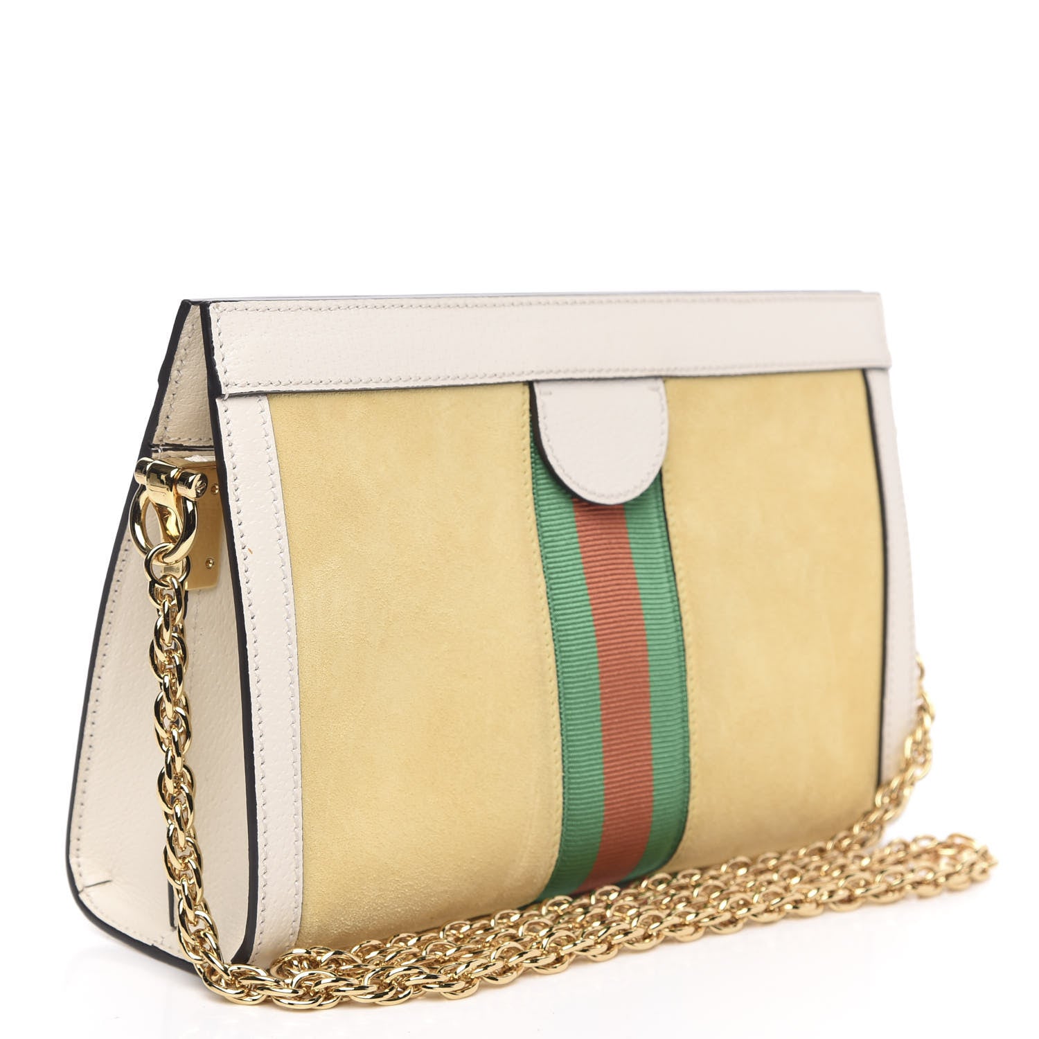 Gucci Suede Calfskin GG Web Small Ophidia Chain Shoulder Bag Burro New Mystic White 3 of 12
