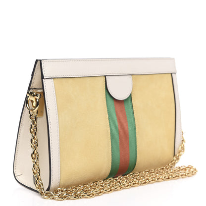 Gucci Suede Calfskin GG Web Small Ophidia Chain Shoulder Bag Burro New Mystic White 3 of 12