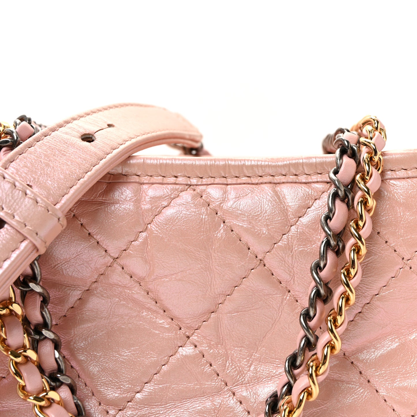 Iridescent Aged Calfskin Quilted Small Gabrielle Hobo Rose