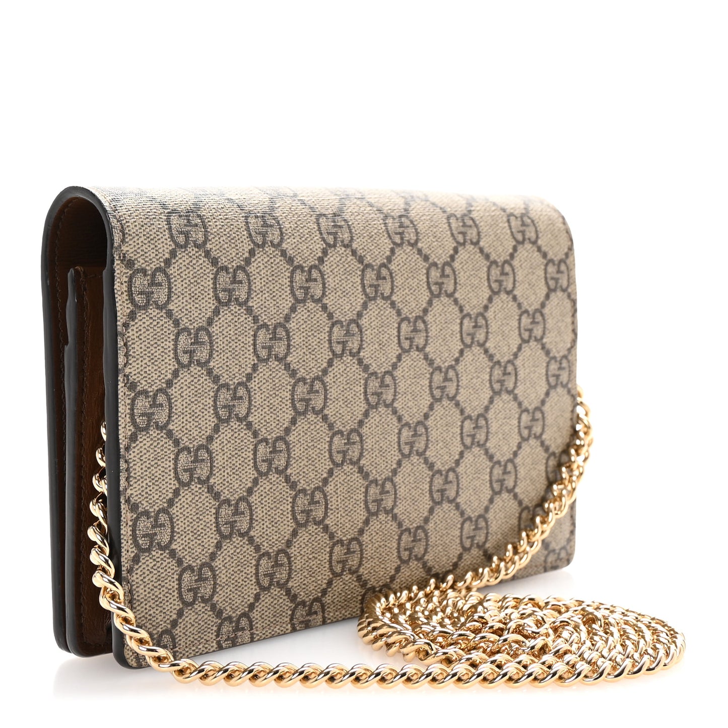 GG Supreme Monogram Script Logo Heart Wallet on Chain Beige Brown