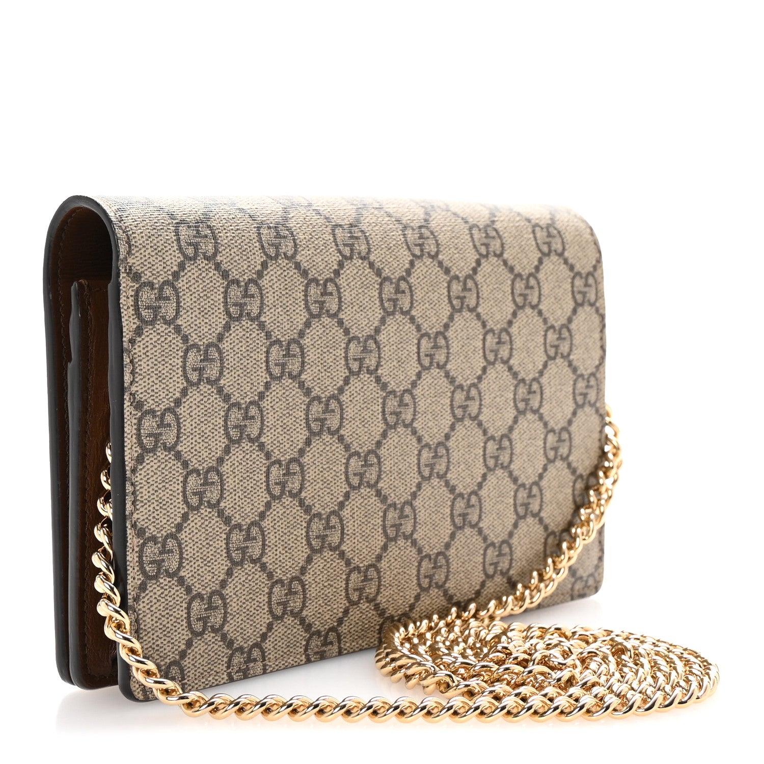 Gucci GG Supreme Monogram Script Logo Heart Wallet on Chain Beige Brown 3 of 10