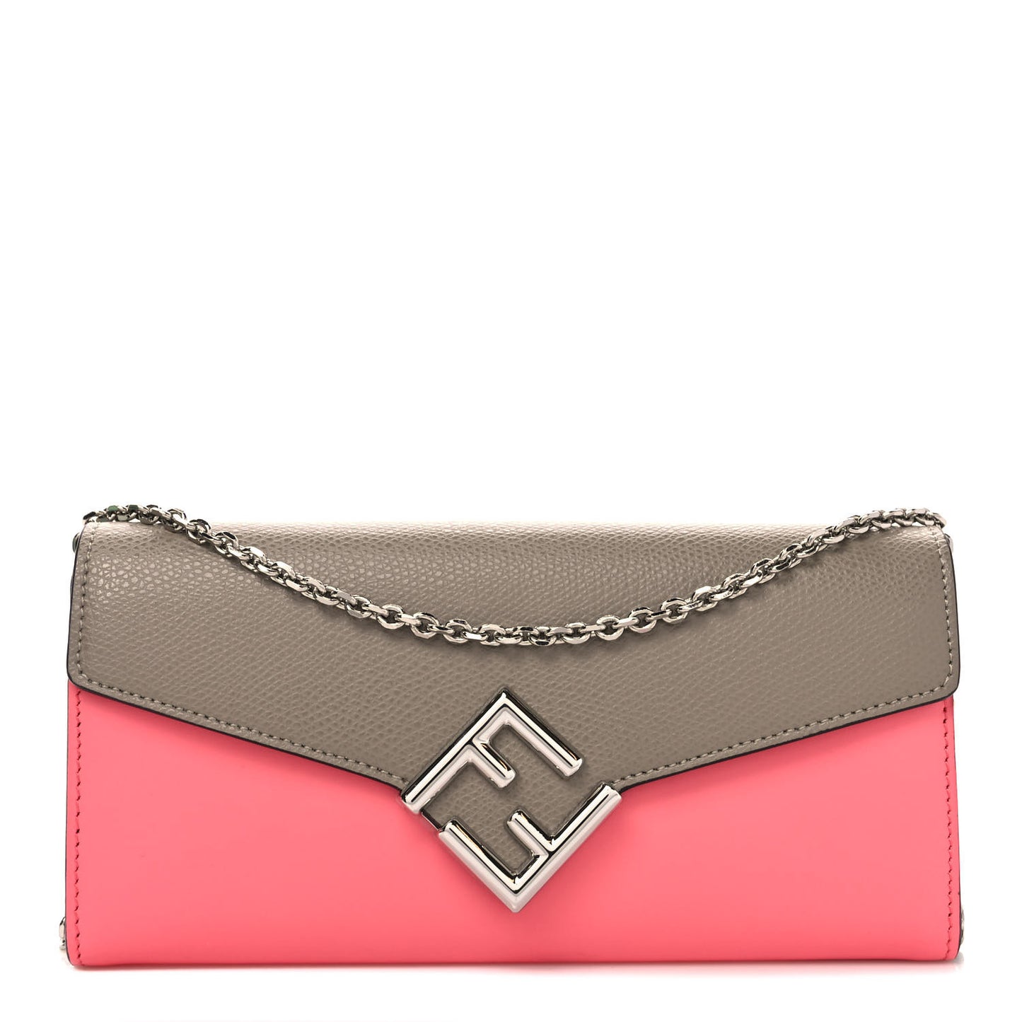 Vitello King Cruise FF Diamonds Continental Envelope Wallet On Chain Pink Dalia Tortora