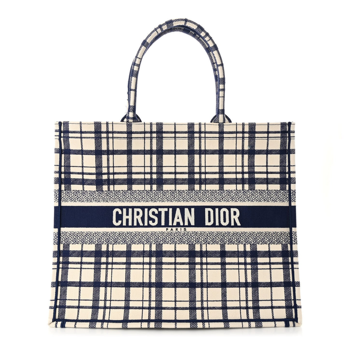 Canvas Embroidered Medium Check'n'Dior Book Tote Blue White