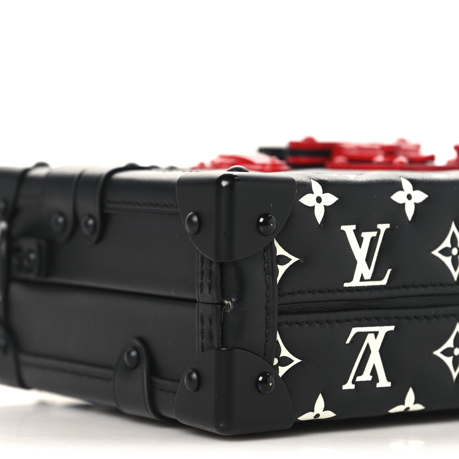 Louis Vuitton Lambskin Embossed Monogram Petite Malle Black Red 8 of 10