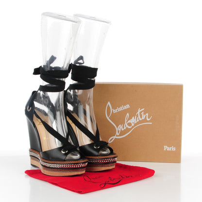Christian Louboutin Shiny Calfskin Tribuli 140 Wedge Sandals 39 Black 2 of 8