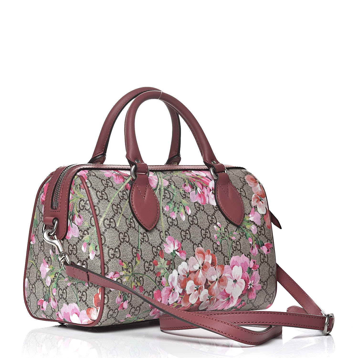 Gucci GG Supreme Monogram Blooms Small Boston Beige Multicolor Dry Rose 3 of 10
