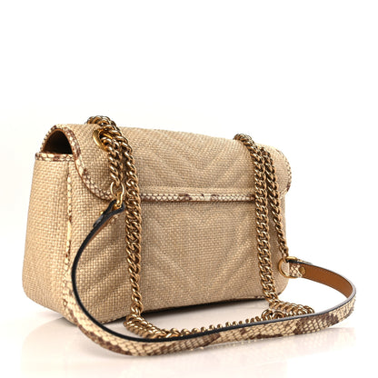 Gucci Raffia Elaphe Matelasse Small GG Marmont Shoulder Bag Natural Cream Brown 2 of 8