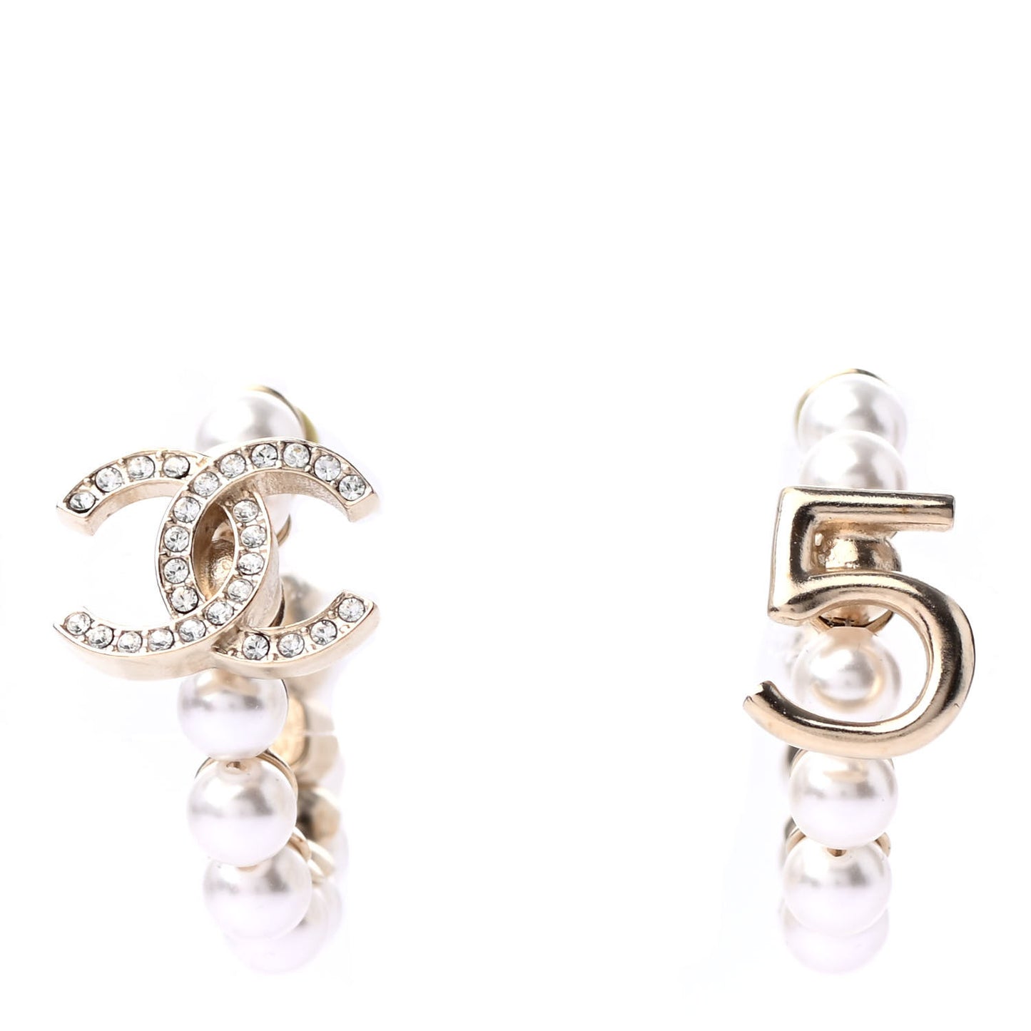 Crystal Pearl CC No 5 Hoop Drop Earring Gold