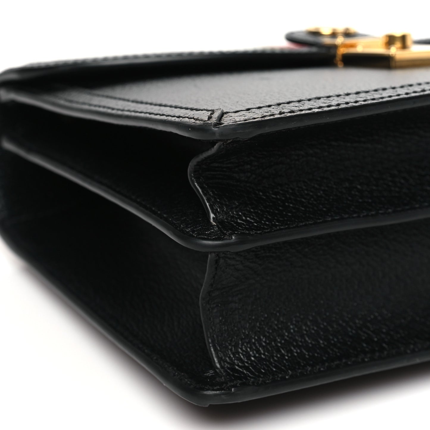 Textured Dollar Calfskin Web Small Ophidia Padlock Top Handle Bag Black