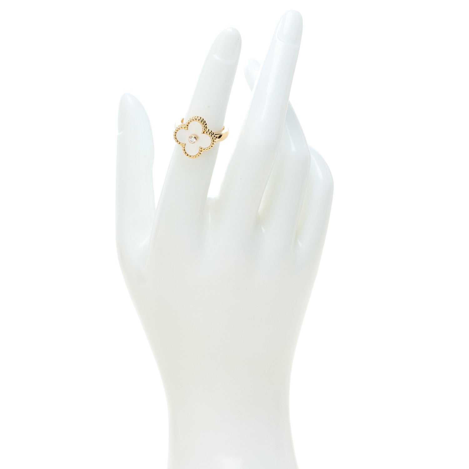 Van Cleef & Arpels 18K Yellow Gold Diamond Mother of Pearl Vintage Alhambra Ring 48 4.5 2 of 6
