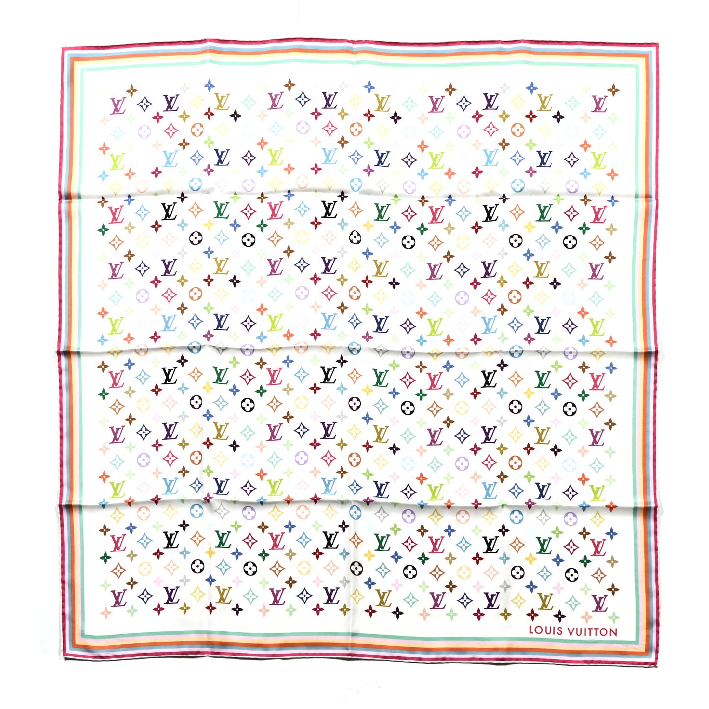 LV X TM Silk Monogram Multicolor Square Scarf 90 White