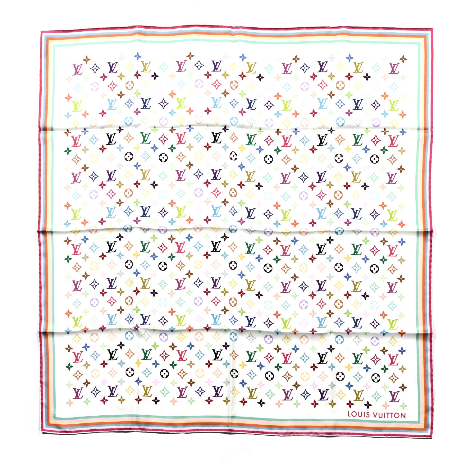 Louis Vuitton LV X TM Silk Monogram Multicolor Square Scarf 90 White 1 of 3