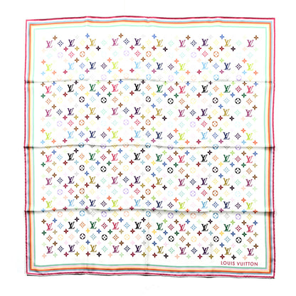 Louis Vuitton LV X TM Silk Monogram Multicolor Square Scarf 90 White 1 of 3