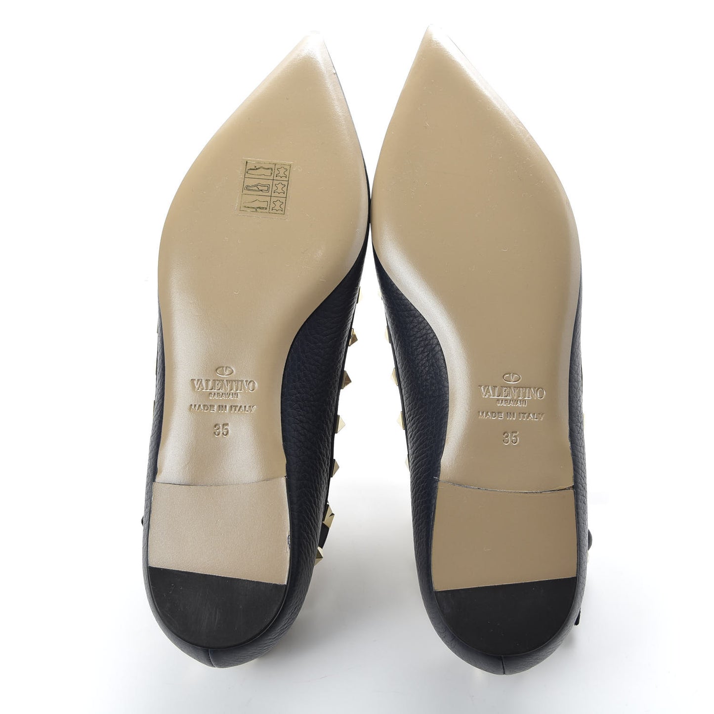 Pebbled Calfskin Rockstud Cage Ballerina Flats 35 Marine