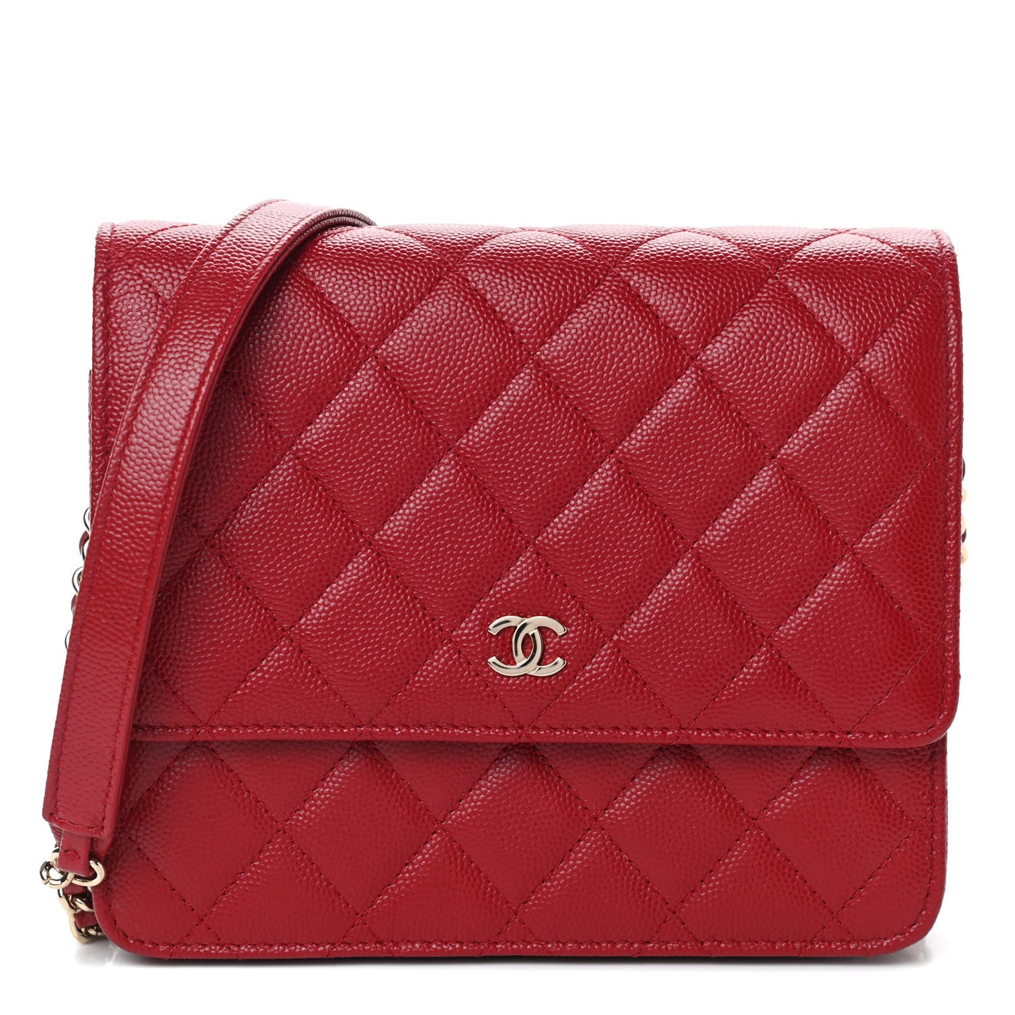 Caviar Quilted Square Wallet On Chain WOC Dark Red