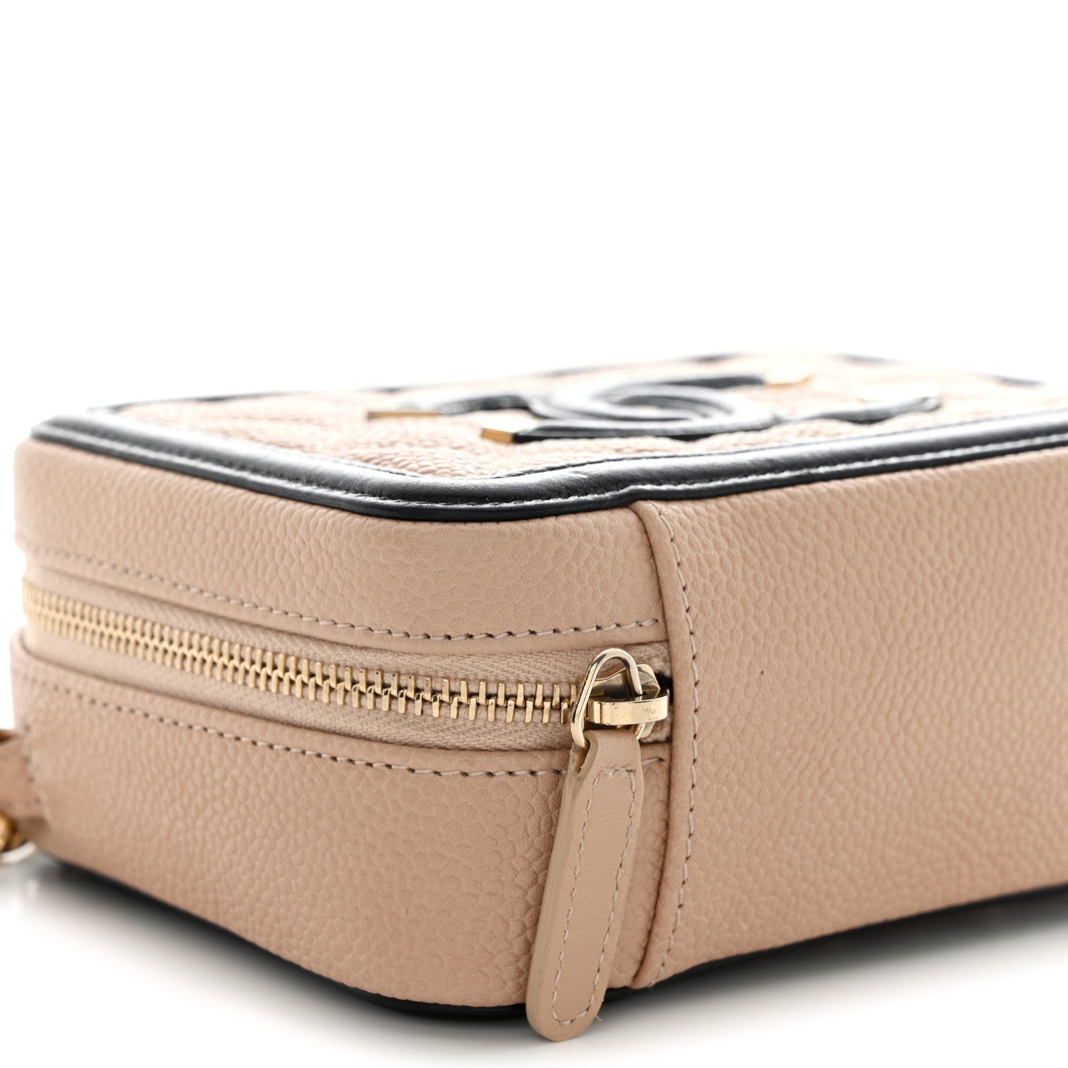 Chanel Caviar Quilted CC Filigree Vanity Clutch With Chain Beige Black 9 of 13