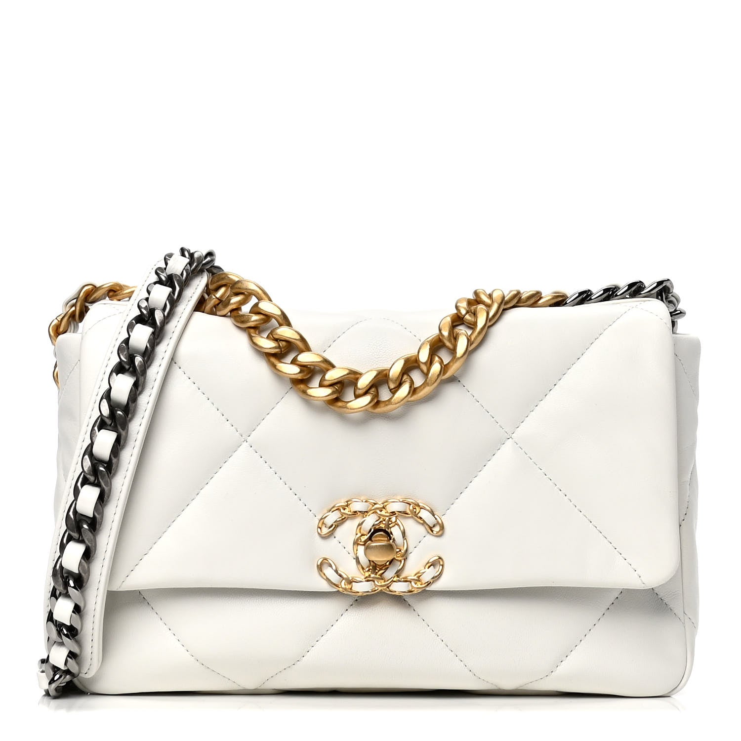 Chanel Goatskin Quilted Medium Chanel 19 Flap White 1 of 5