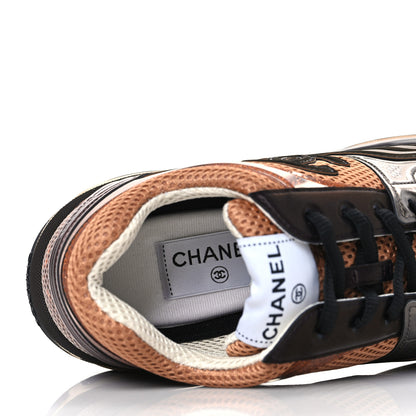 Chanel Fabric Laminated Calfskin Stretch CC Womens Sneakers 39 Brown Dark Grey 7 of 9