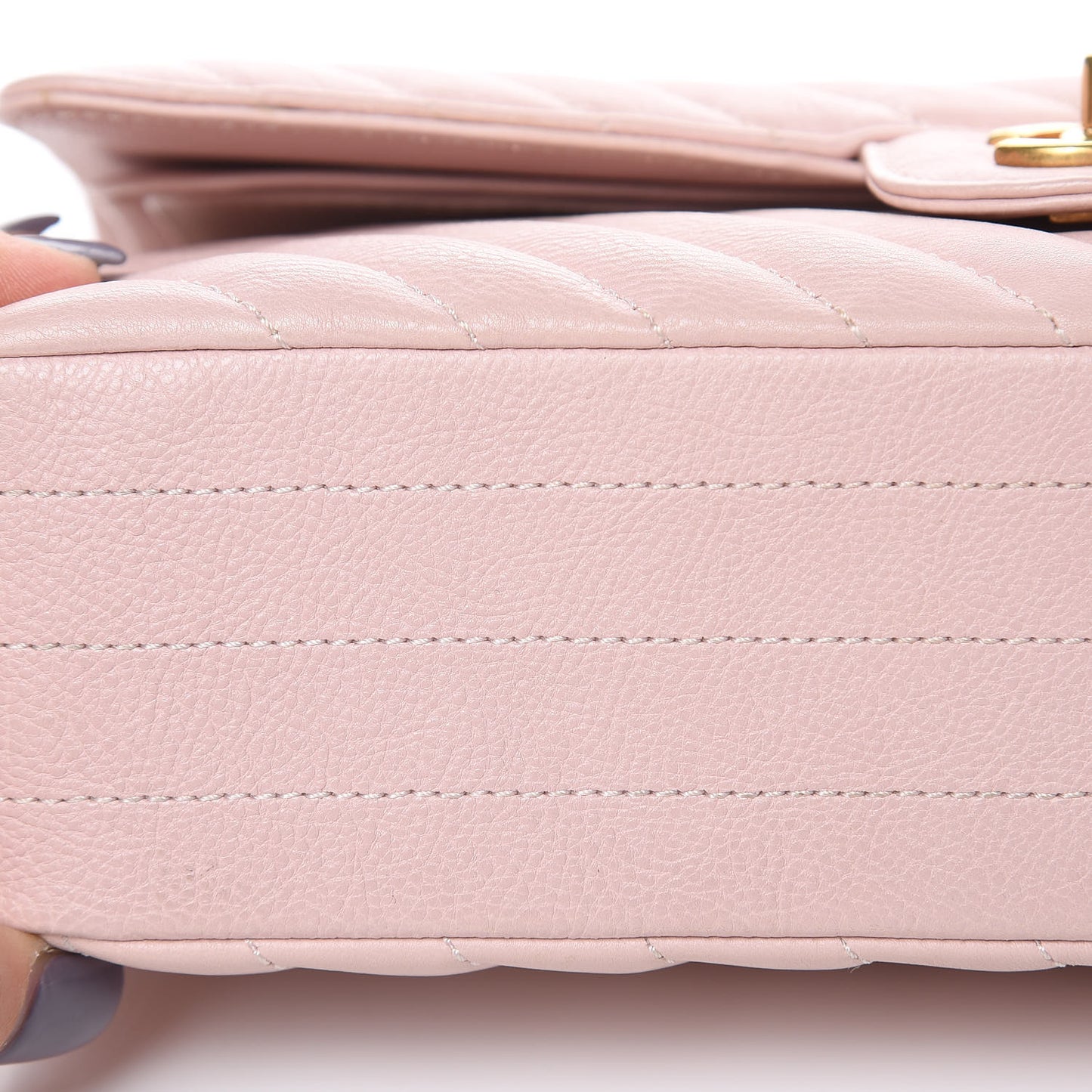 Calfskin Chevron Quilted Medium Double Flap Light Pink