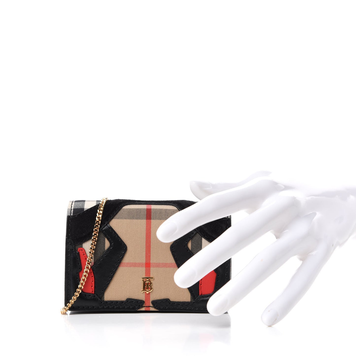 Calfskin Suede House Check Jessie TB Card Case with Chain