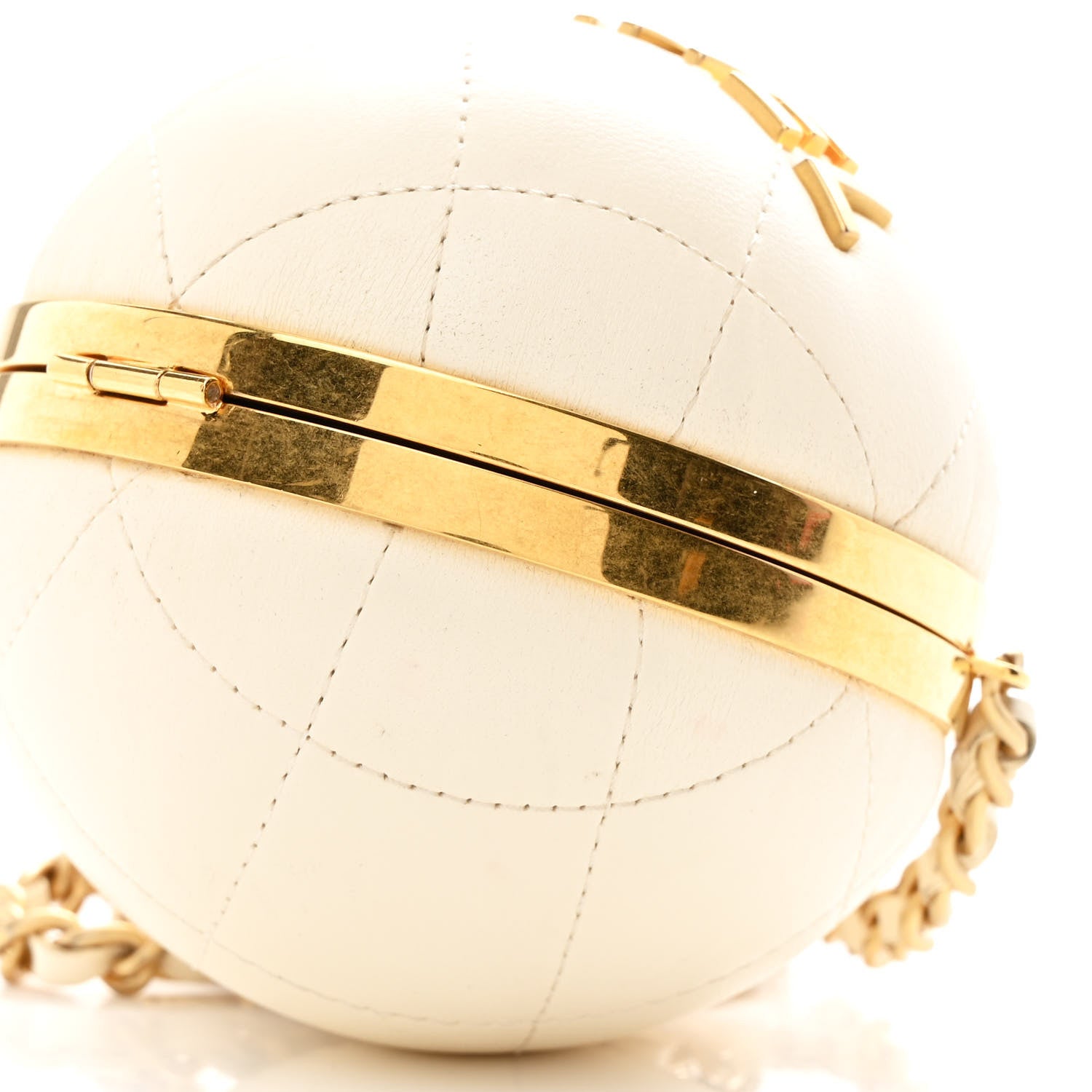 Chanel Lambskin Quilted Sphere Minaudiere Chain Clutch White 9 of 9