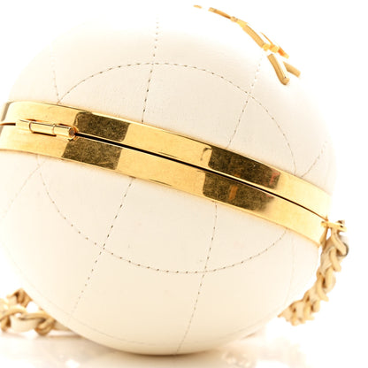 Chanel Lambskin Quilted Sphere Minaudiere Chain Clutch White 9 of 9