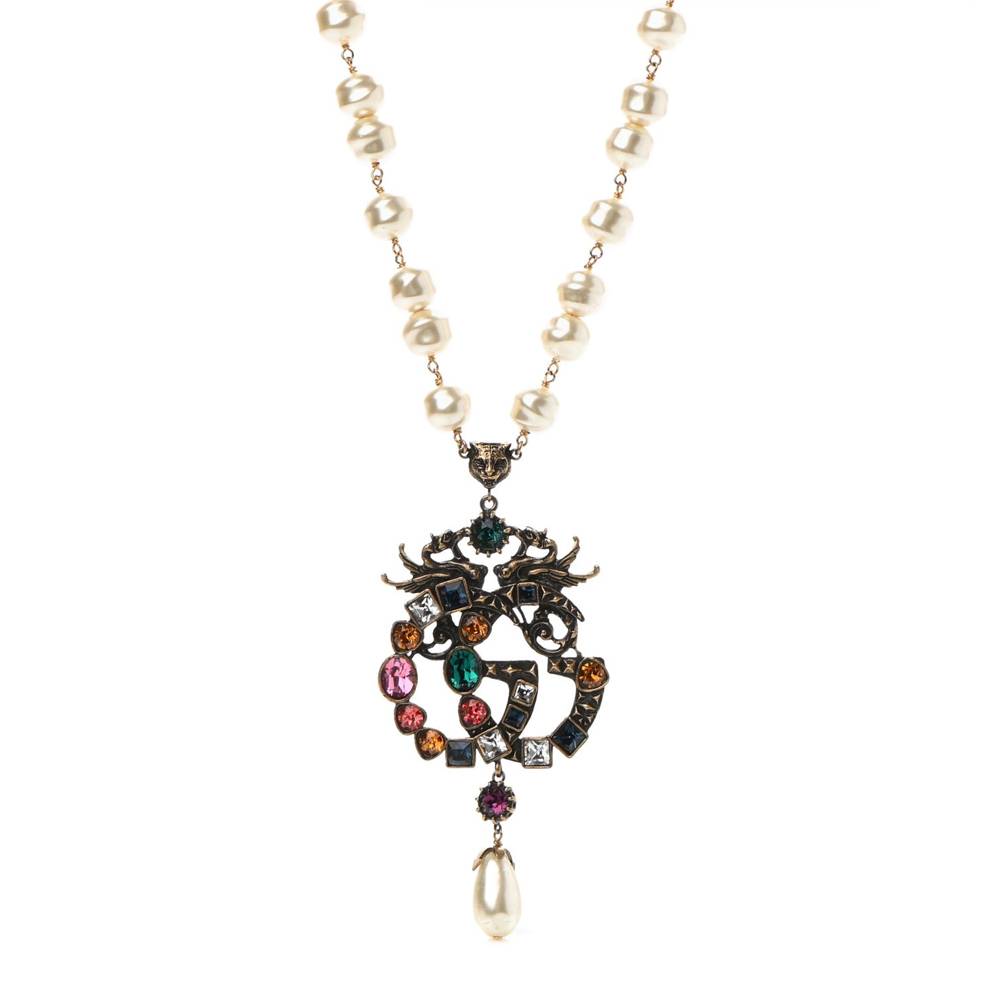 Crystal Pearl Marmont Dragon Necklace Aged Gold Multicolor