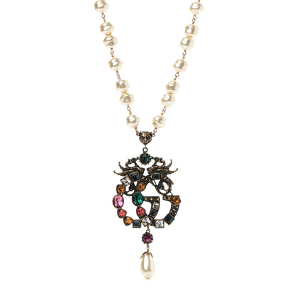 Gucci Crystal Pearl Marmont Dragon Necklace Aged Gold Multicolor 1 of 7