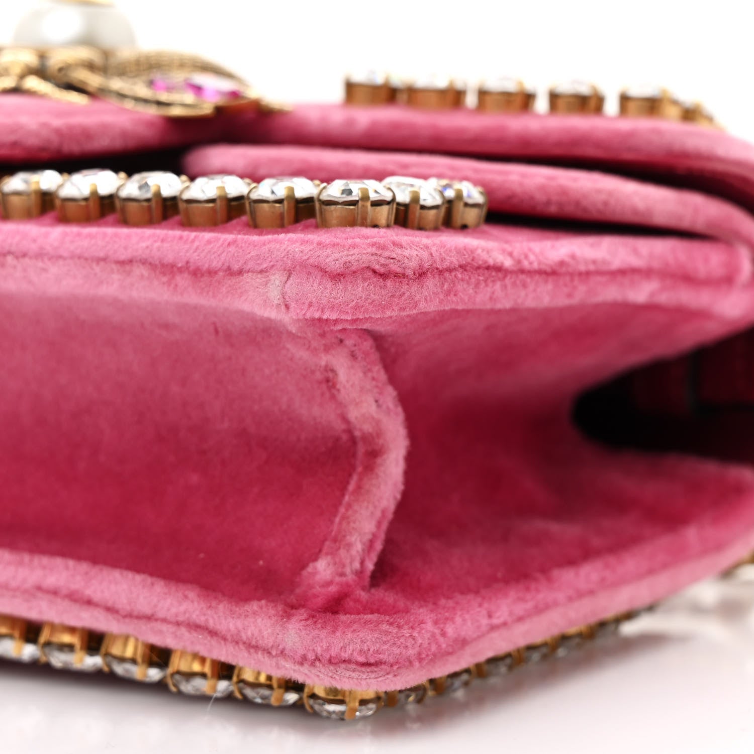 Gucci Velvet Crystal Mini Bee Broadway Shoulder Bag Light Raspberry Rose 10 of 13