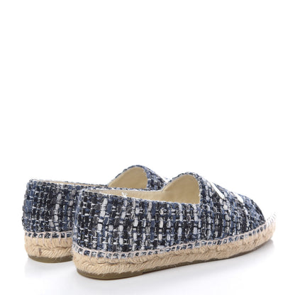 Chanel Metallic Tweed Lambskin CC Espadrilles 37 Blue Black Silver 4 of 12